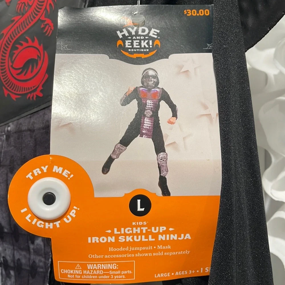 NWT- kids ninja light up iron skull costume